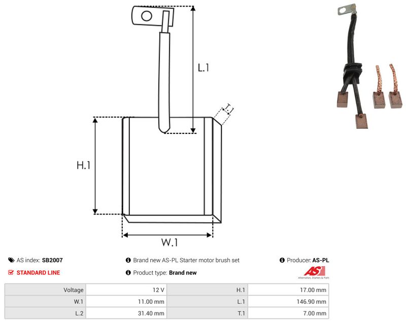 AS-PL SB2007 Carbon Brush, starter