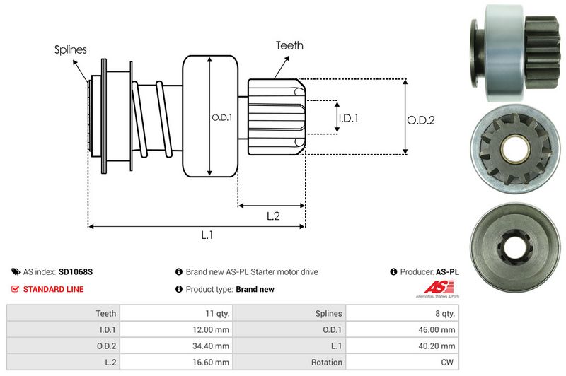 AS-PL SD1068S Freewheel Gear, starter