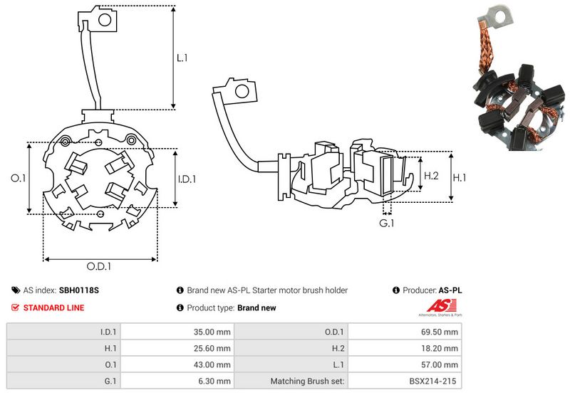 AS-PL SBH0118S Holder, carbon brushes