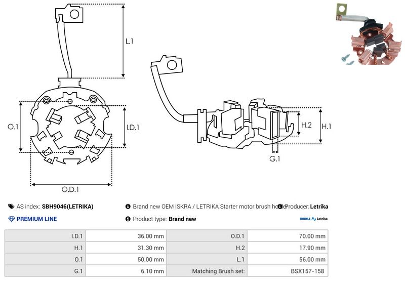 Kinnitus, süsinikuharjad, AS-PL SBH9046(LETRIKA)