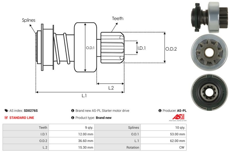 AS-PL SD0276S Freewheel Gear, starter
