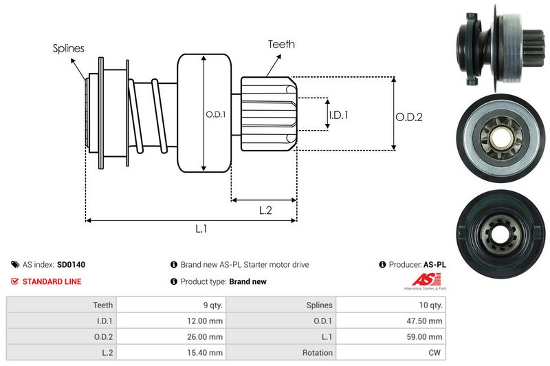 AS-PL SD0140 Freewheel Gear, starter