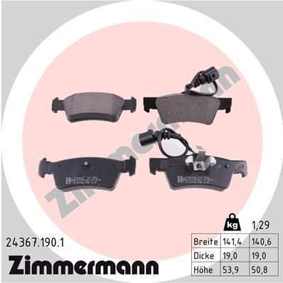 Комплект гальмівних накладок, дискове гальмо, Zimmermann 24367.190.1