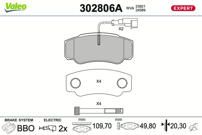 Sada brzdových destiček, kotoučová brzda 302806A