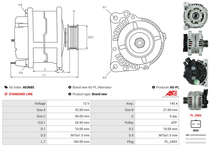 AS-PL A0368S Alternator