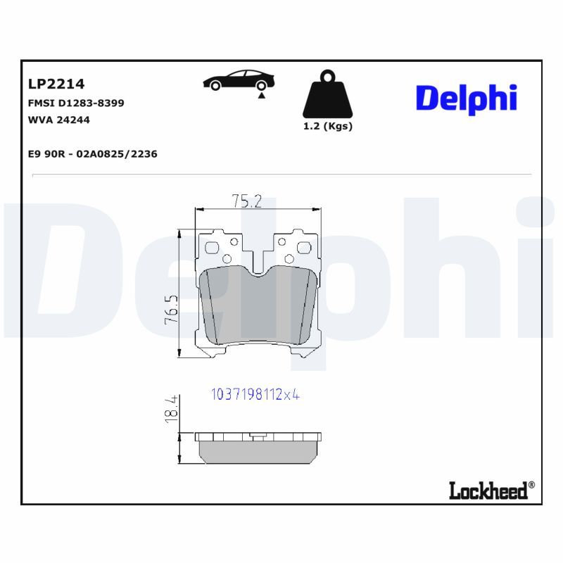 комплект спирачно феродо, дискови спирачки DELPHI