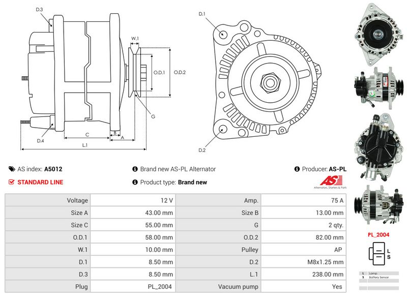 AS-PL A5012 Alternator