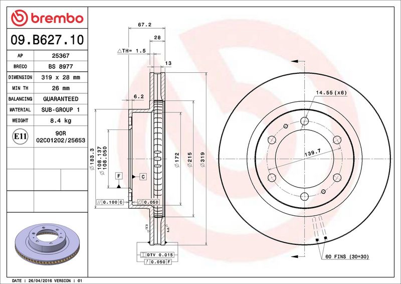 BREMBO 09.B627.10 Brake Disc