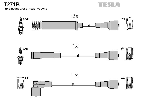 Комплект проводів високої напруги, Opel Vectra A 1.8-2.0i, Kadett E 1.8, Tesla T271B