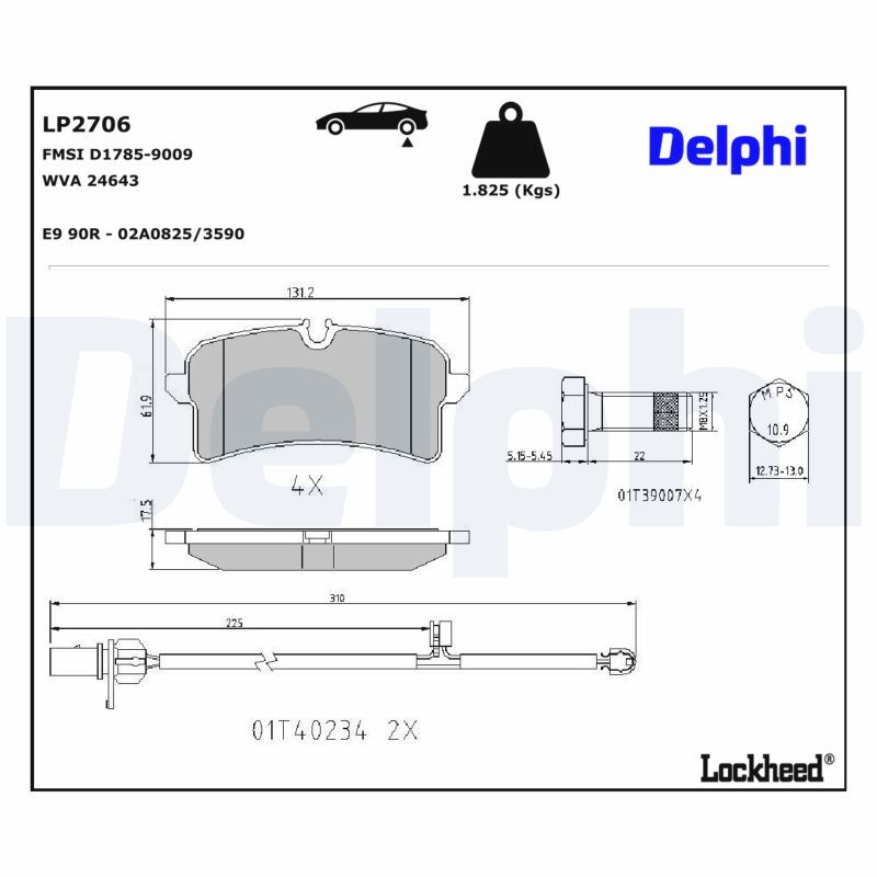 комплект спирачно феродо, дискови спирачки DELPHI