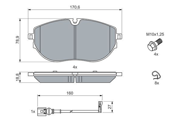 BOSCH 0 986 460 082 Колодки тормозные (передние) VW T6 15- (с датчиком)