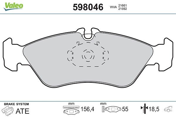 VALEO 598046 - Diskinių stabdžių kaladėlių komplektas