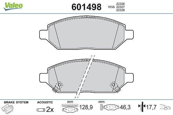 VALEO 601498 - Stabdžių kaladėlių komplektas