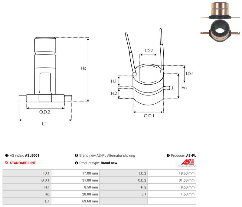 AS-PL ASL9001 Slip Ring, alternator
