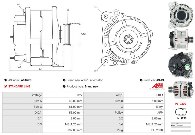 AS-PL A0467S Alternator