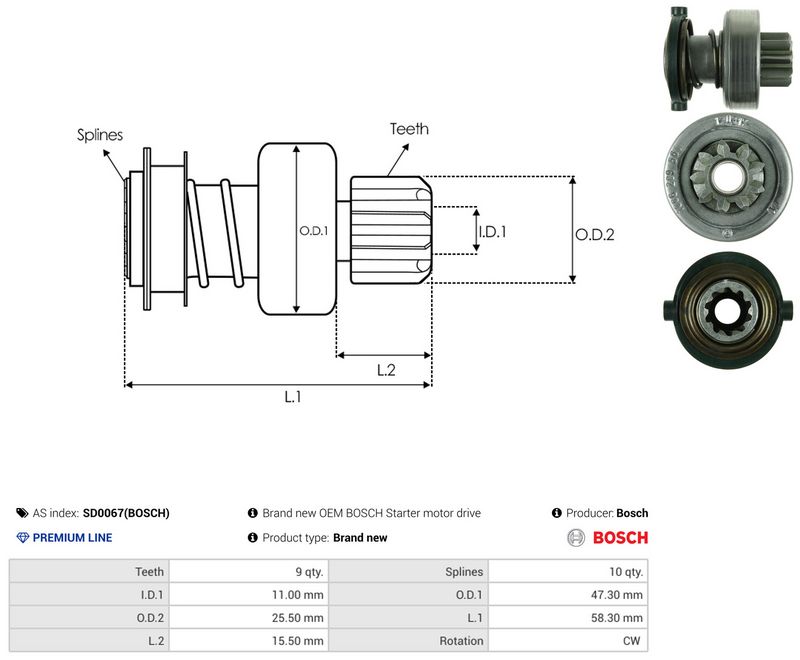 AS-PL SD0067(BOSCH) Freewheel Gear, starter
