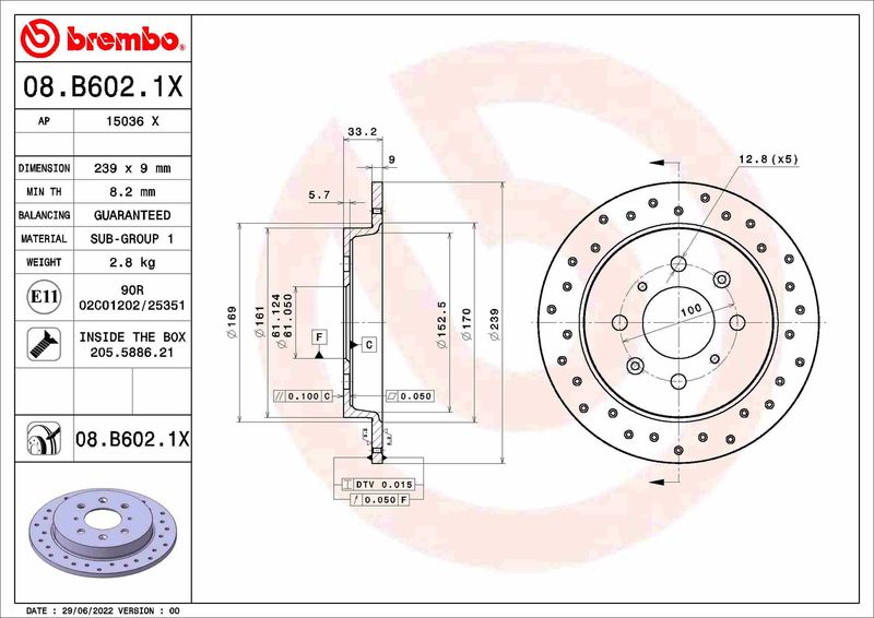 Гальмівний диск, Brembo 08.B602.1X