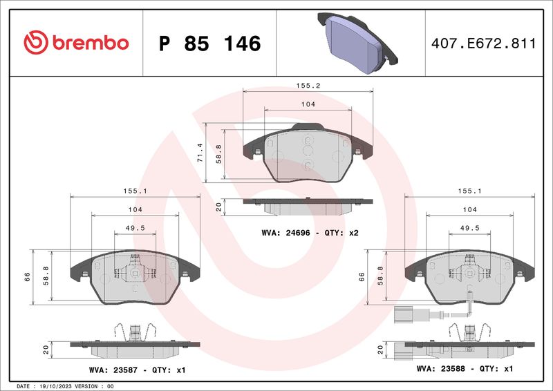 BREMBO fékbetétkészlet, tárcsafék P 85 146