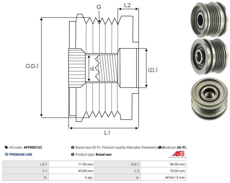 AS-PL AFP0001(V) Alternator Freewheel Clutch