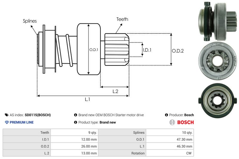 AS-PL SD0115(BOSCH) Freewheel Gear, starter