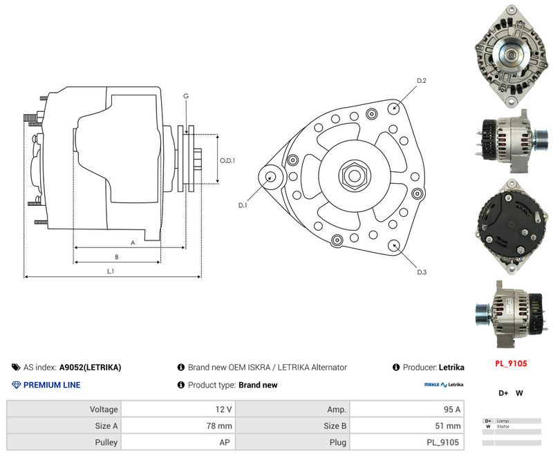 AS-PL A9052(LETRIKA) Alternator