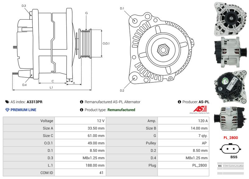 AS-PL A3313PR Alternator