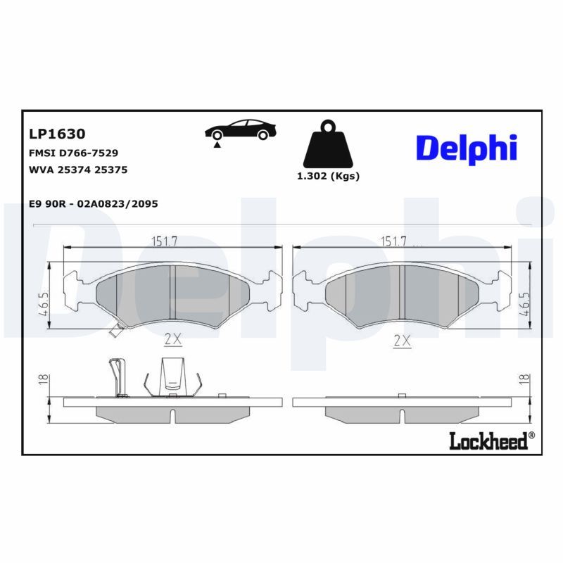 Piduriklotsi komplekt, ketaspidur, DELPHI LP1630