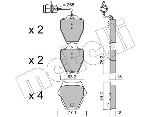 Комплект гальмівних накладок, дискове гальмо, Metelli 22-0774-0