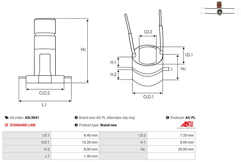 AS-PL ASL9041 Slip Ring, alternator
