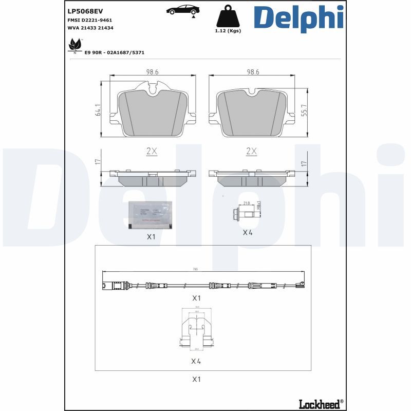 Комплект гальмівних накладок, дискове гальмо, Delphi LP5068EV