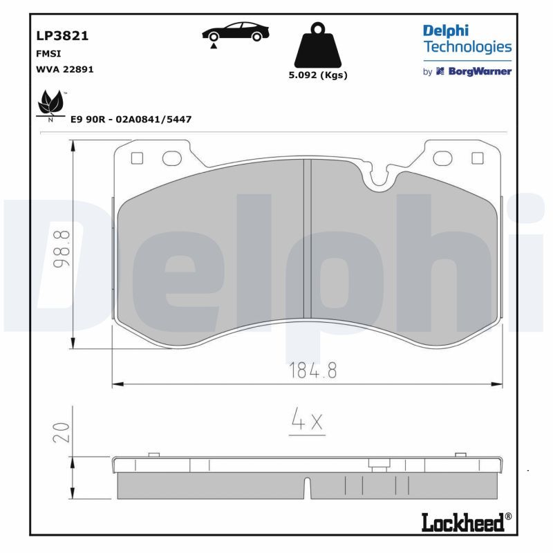Delphi Brake Pad Set, disc brake LP3821