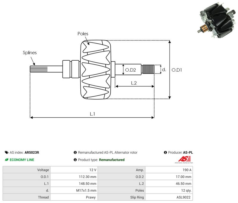 rootor, generaator, AS-PL AR5023R