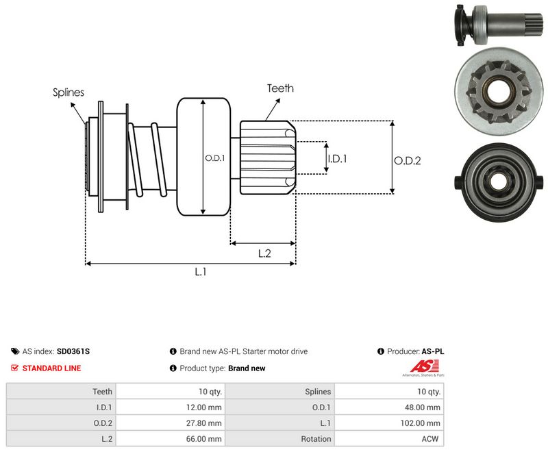 AS-PL SD0361S Freewheel Gear, starter