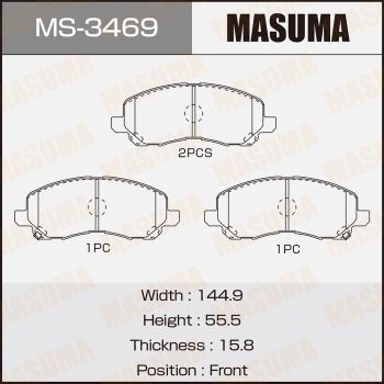 Комплект гальмівних колодок, передня вісь, 55мм, Masuma MS-3469