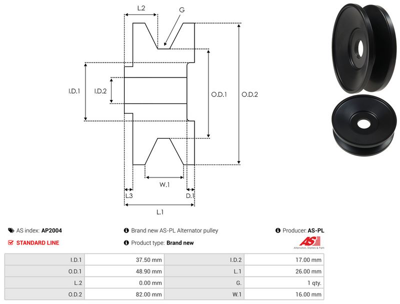 AS-PL AP2004 Belt Pulley, alternator