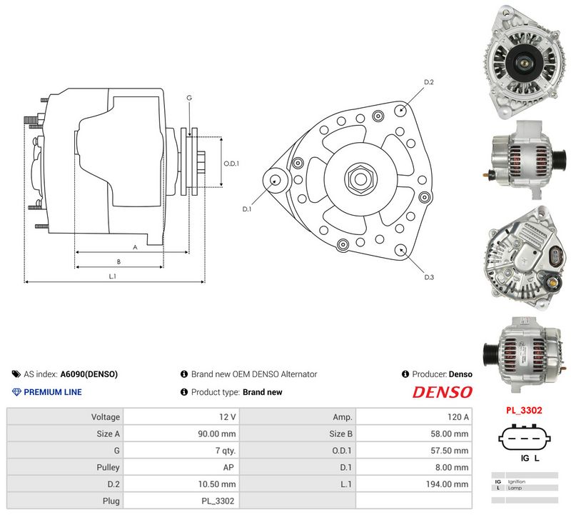 Generaator, AS-PL A6090(DENSO)