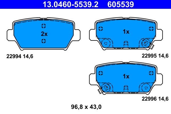 Комплект гальмівних накладок, дискове гальмо, Ate 13.0460-5539.2