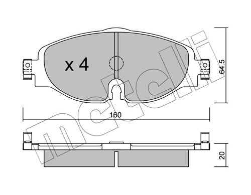 Комплект гальмівних накладок, дискове гальмо, Metelli 22-0950-0