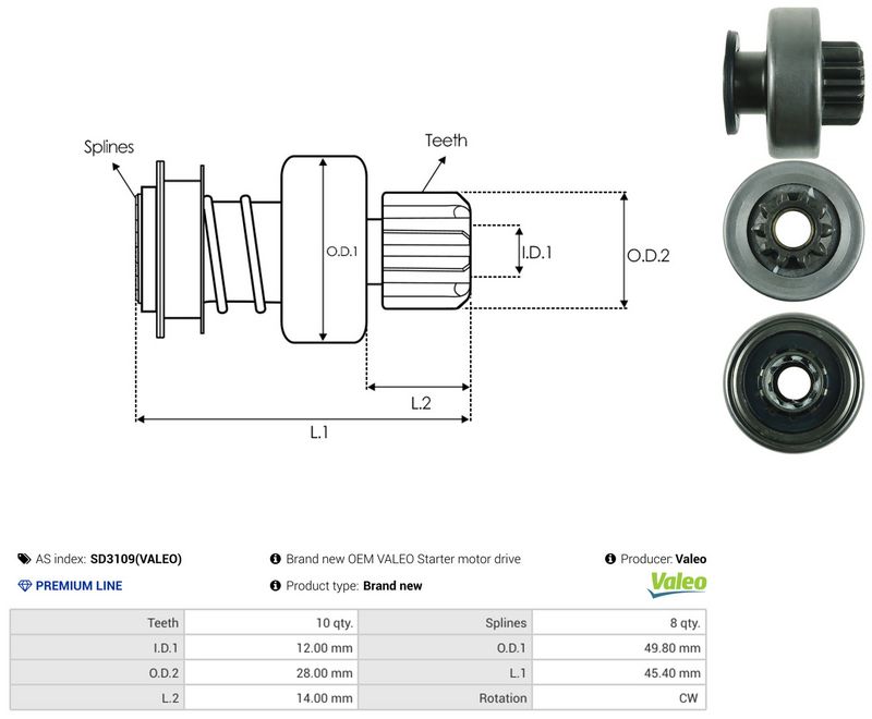 AS-PL SD3109(VALEO) Freewheel Gear, starter