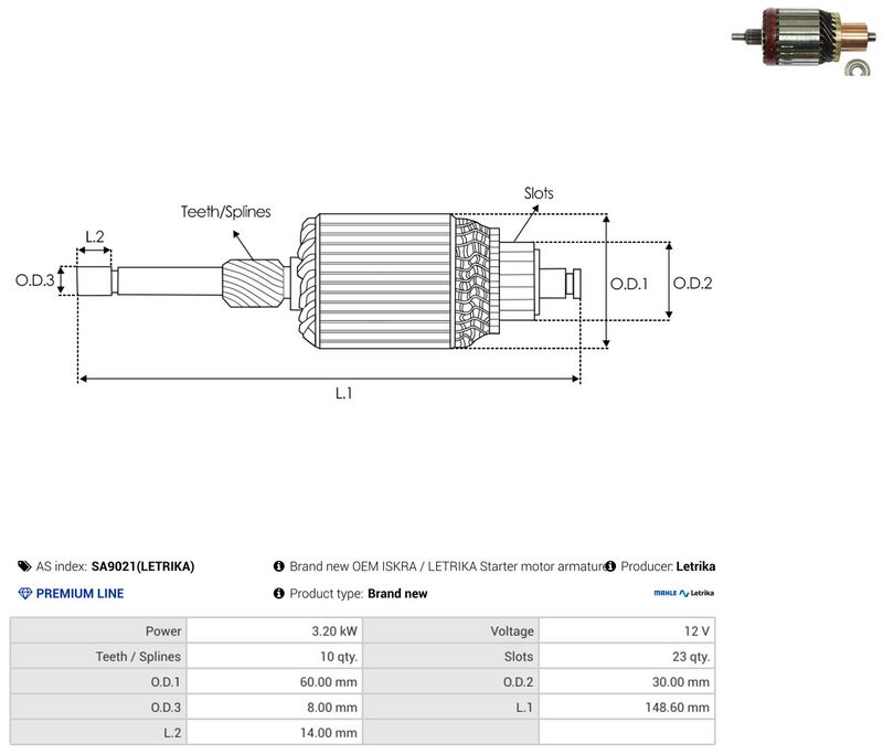 AS-PL SA9021(LETRIKA) Armature, starter