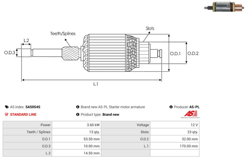 AS-PL SA5054S Armature, starter