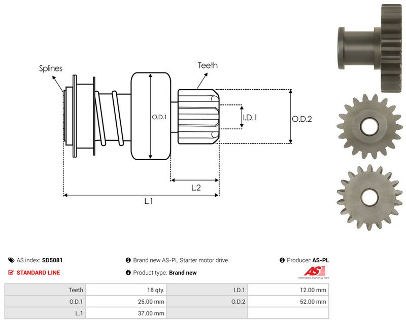 AS-PL SD5081 Freewheel Gear, starter