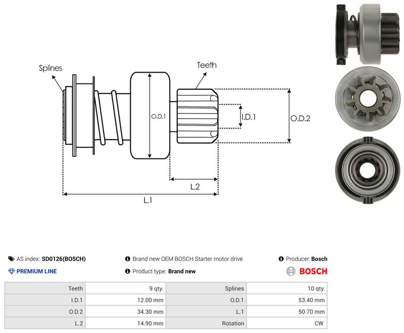 AS-PL SD0126(BOSCH) Freewheel Gear, starter
