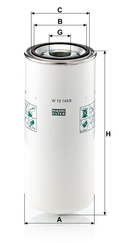Oliefilter (geschroefd) past: DAF 85 CF, 95 XF XE280C-XF355M 01.97-09.02