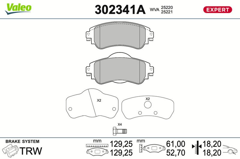 BREMSBELAGSATZ SCHEIBENBREMSE VALEO 302341A