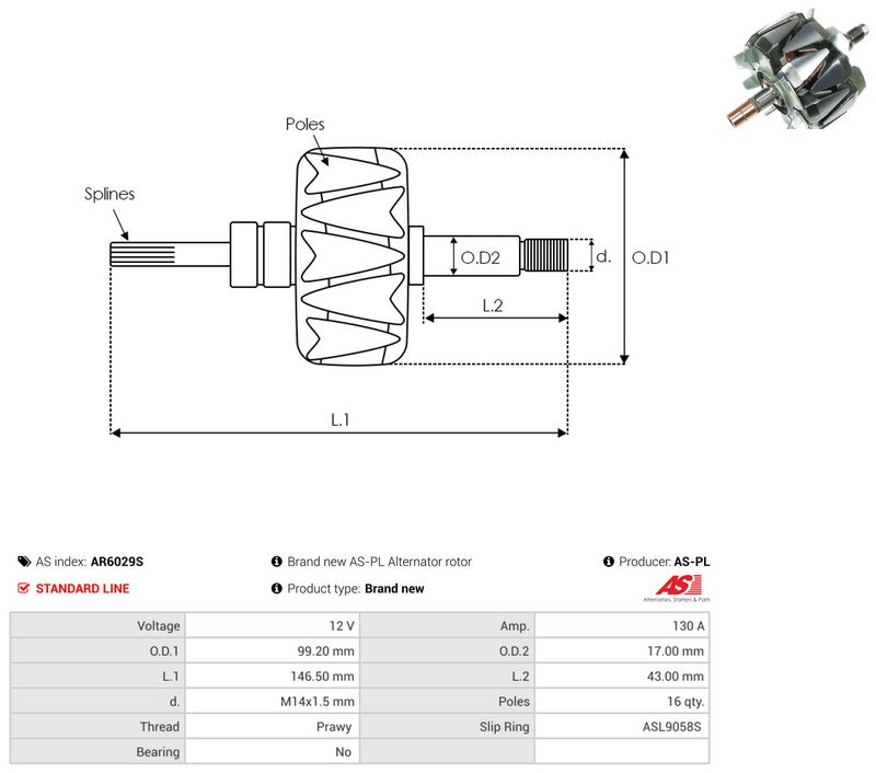 rootor, generaator, AS-PL AR6029S