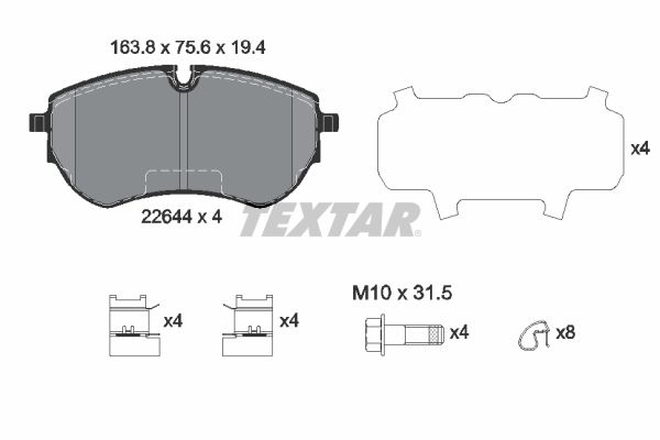 Комплект гальмівних накладок, дискове гальмо, Textar 2264401