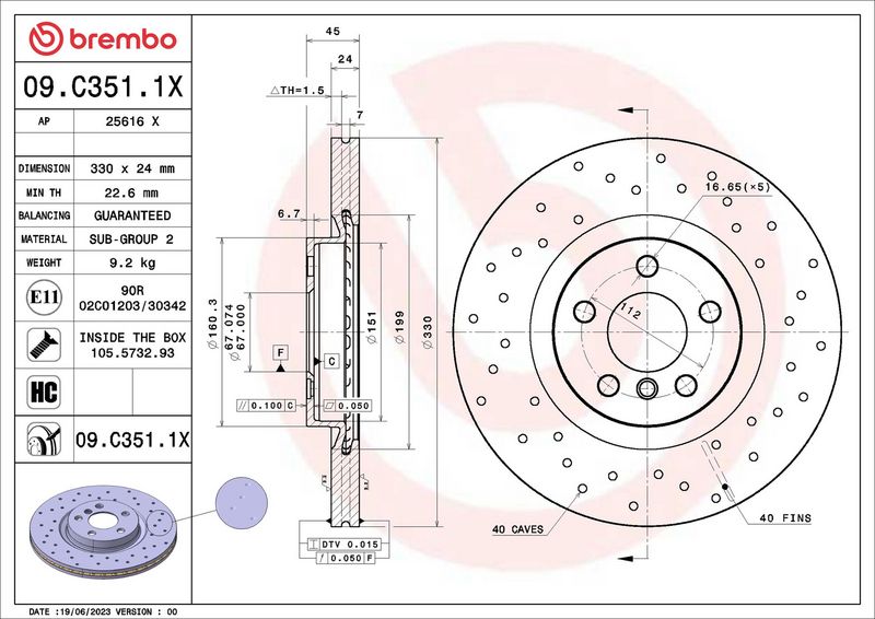 BREMBO Remschijf 09.C351.1X