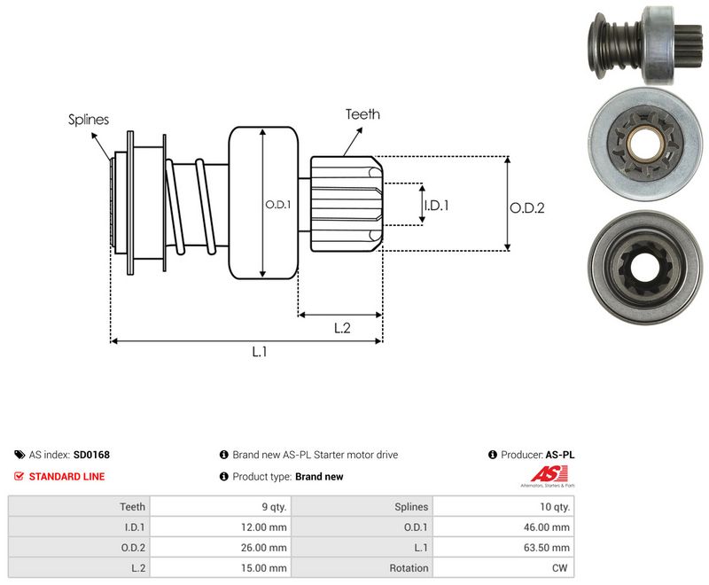 AS-PL SD0168 Freewheel Gear, starter