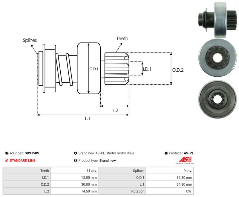 AS-PL SD9150S Freewheel Gear, starter